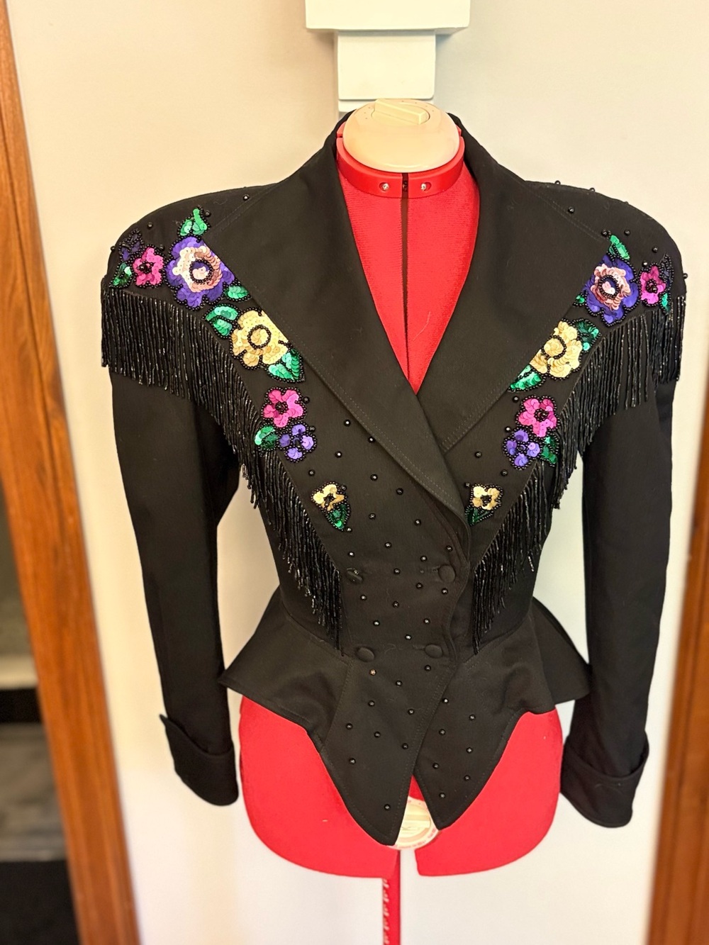 Vintage Black Cache Beaded fringe Jacket Size 6! Gorgeous - Picture 5 of 16